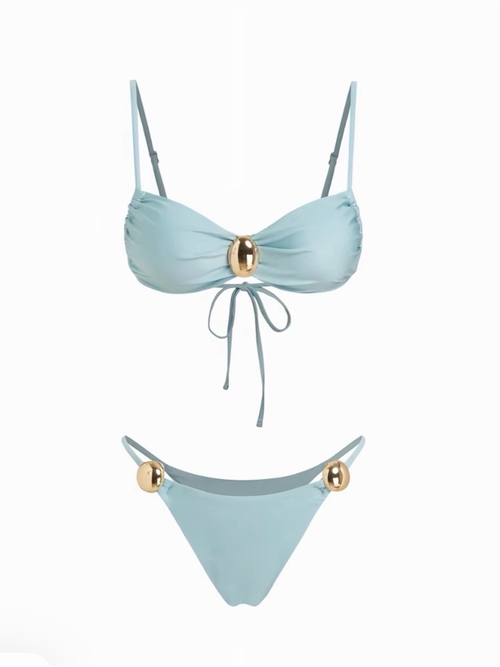 Cider Light Blue thong Bikini Set with Gold Accents - Picture 1 of 3